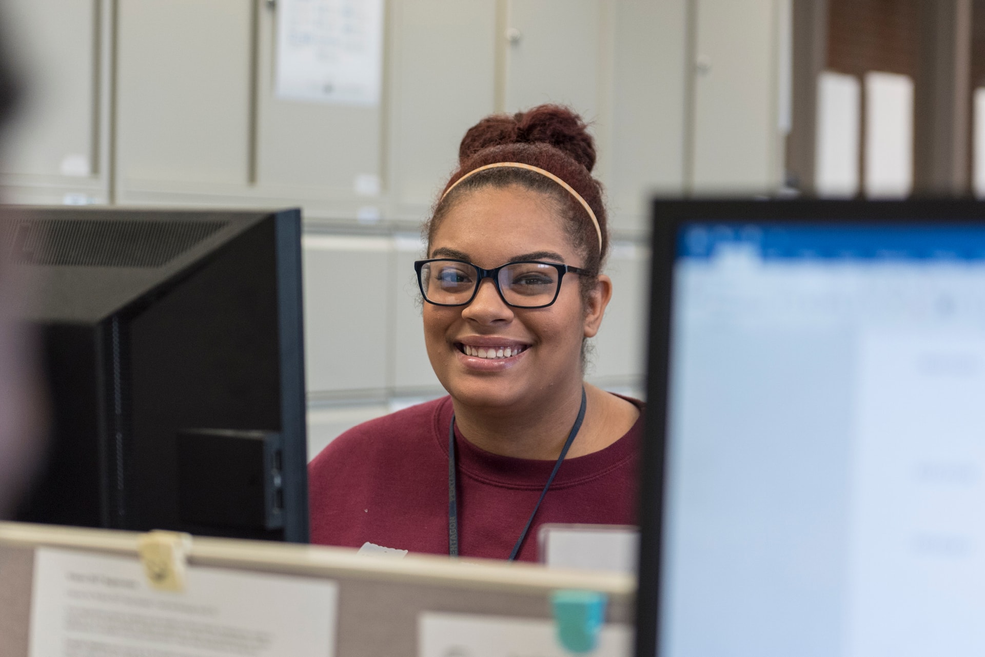 Student working on computer in Career Services