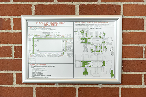 Evacuation map on wall