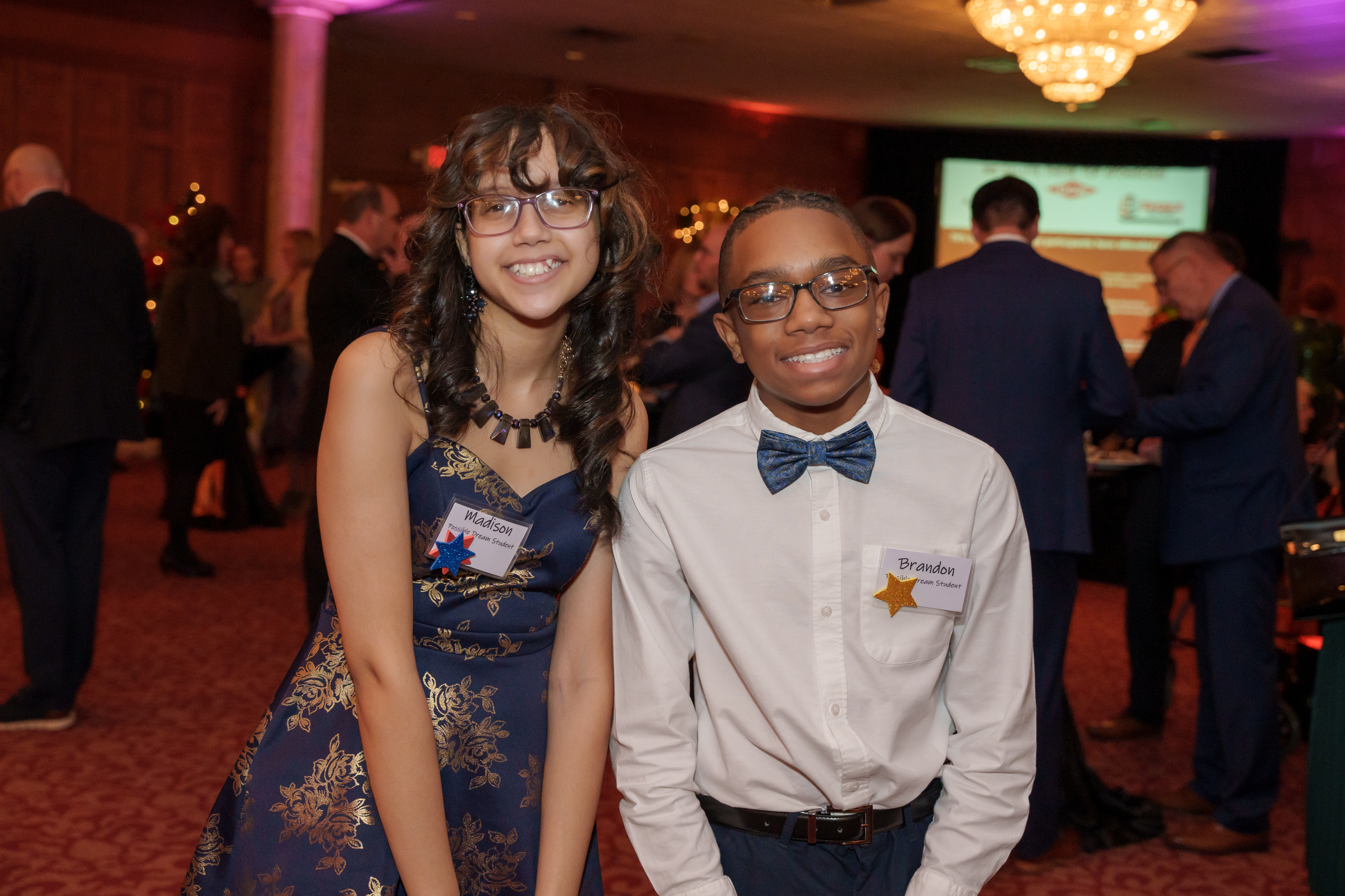 two Prossible Dream students posing for a photo at the 2023 A Chocolate Affair fundraising event