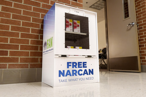 In memory of Nick Kastros, Face Addiction Now donated a free Narcan distribution box to Delta College.