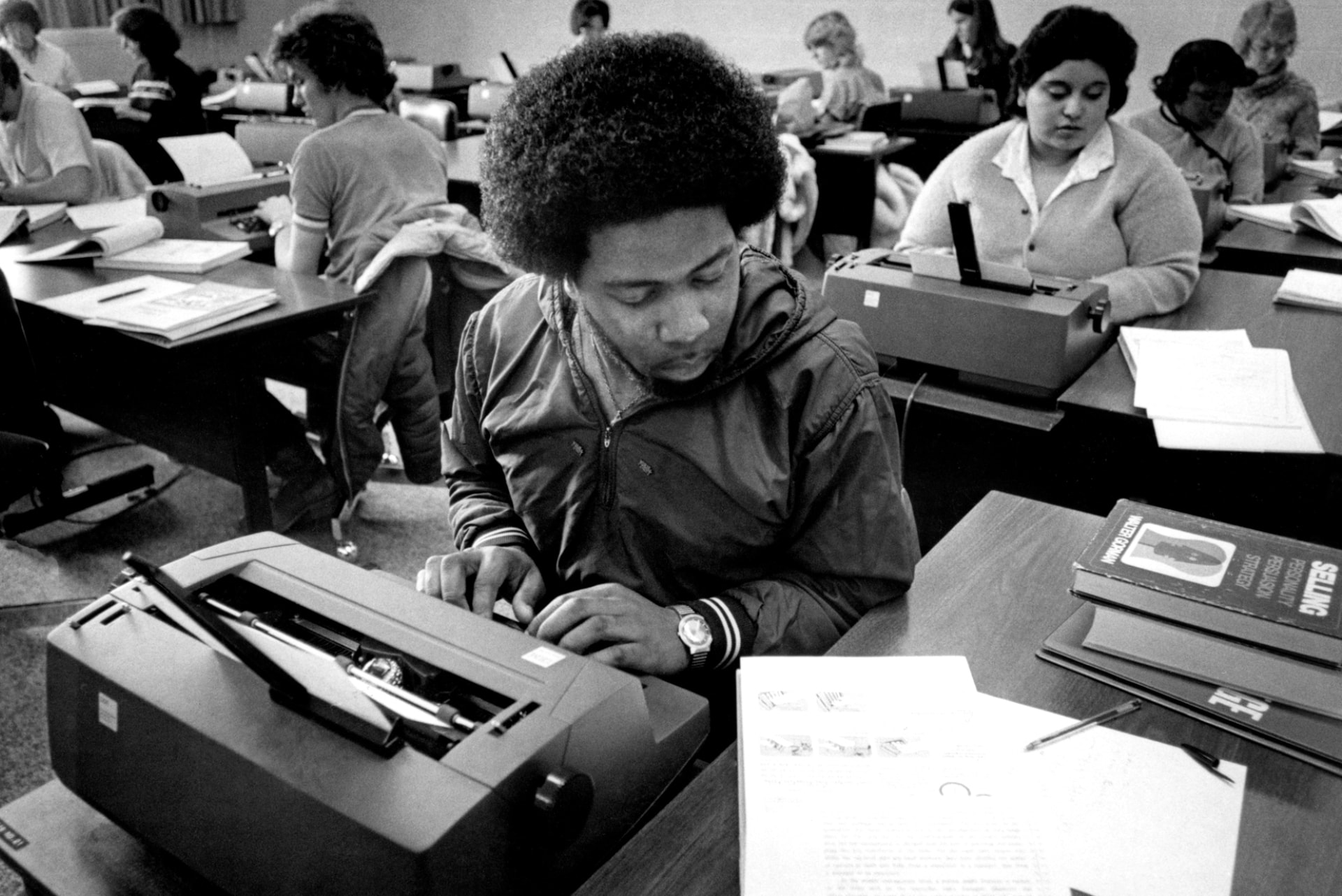 Typing students in the 1970s. 